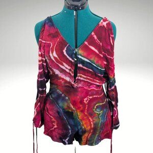 FREE Shipping! One of a Kind Item! Hand Dyed Open Sleeve Self Tie Romper